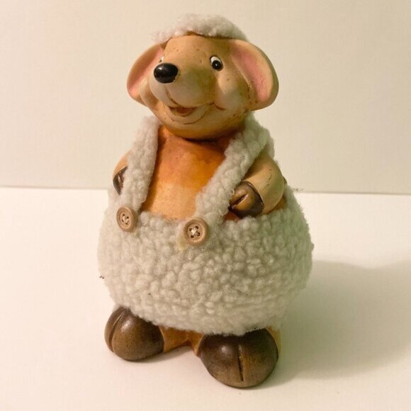 Vintage Lamb Coin Bank with Outfit 6 Inch Tall Ceramic  Sheep Figurine - Picture 5 of 13